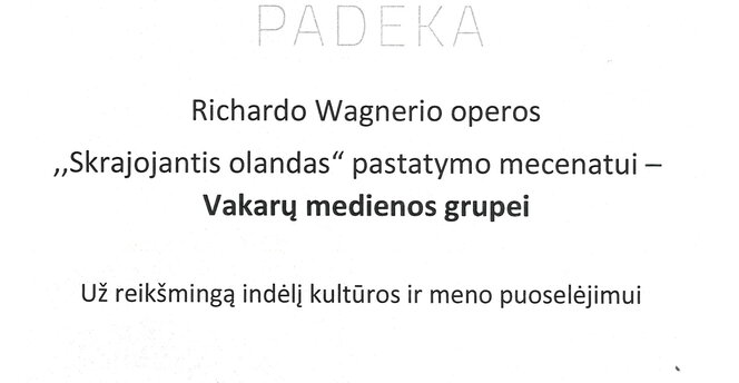 The Klaipėda State Musical Theater releases a public message of thanks to “Vakarų medienos grupė“